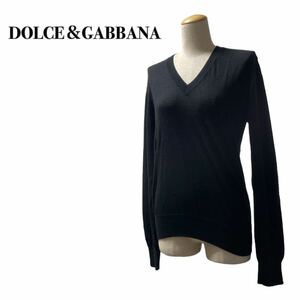 DOLCE＆GABBANA ドルチェ＆ガッバーナ カシミヤ100% Vネック ニット セーター 黒ブラックM イタリア製
