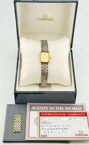 「オメガ　1円～」　「OMEGA」　デヴィル　スクエア　ゴールド　腕時計　クォーツ　稼働　レディース　C9092