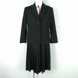 1円 ブレザー ジャンパースカート 紐タイ 上下4点セット 冬物 女子 学生服 中学 高校 黒 制服 中古 ランクC NA2840