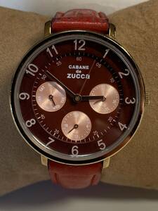 Ｂ731　腕時計　CABANE de ZUCCA/カバンドズッカ　V33J-0AN0 トリプルカレンダー　レザーベルト　ボルドー×ピンク