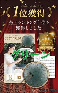 スリットドラム (13インチ15音、グリーン) 実演動画 ジブリ楽曲付き 高品質素材 PDF楽譜 本体携帯用バッグ