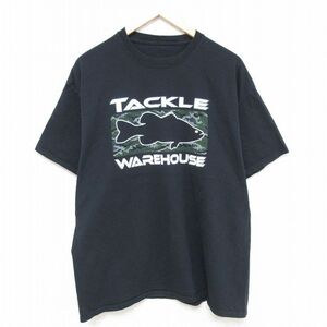 XL/古着 半袖 Tシャツ メンズ TACKLE WAREHOUSE 魚 クルーネック 黒 ブラック 24apr15 中古