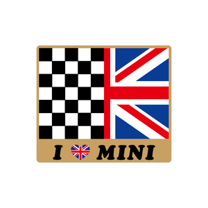 （ゴールド）ミニクーパ― ユニオンジャック チェッカー ステッカー 8cm 1枚 国旗 イギリス mini ドレスアップ かわいい I LOVE MINI