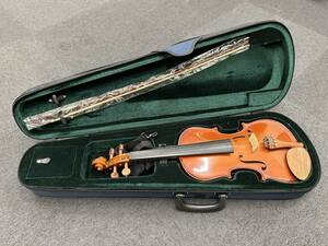 3943■バイオリン　ヴァイオリン　弦楽器　ケース付き　中古品　4/4サイズ　楽器　弦付　器材　