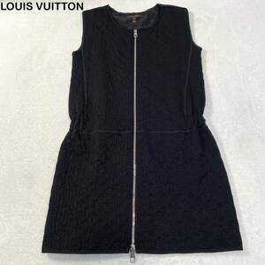 ☆美品☆ LOUIS VUITTON モノグラム　エンボス加工　ジップアップ　ノースリーブワンピース　黒