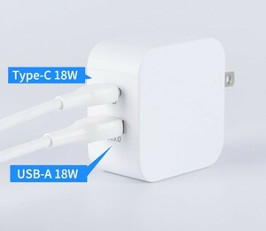 【新品】USB-C + USB-A 18W PD充電器 PSE/速充/コンパクト