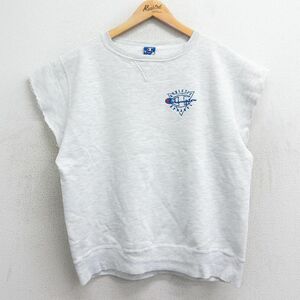 L/古着 チャンピオン champion 半袖 スウェット メンズ 90s ワンポイントロゴ クルーネック 薄グレー 霜降り spe 24mar07 中古 スエット ト