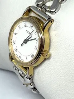 ティソ：TISOT女性用腕時計　デート付き　白文字盤　フェイス ゴールド　稼働品