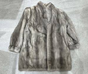 【OMO52YB】ミンクコート ノーブランド 高級 毛皮 グレー系 着丈約82cm レディース 婦人用 防寒 アウター ファッション 中古 長期保管品