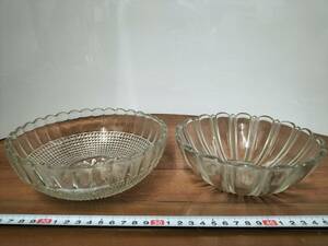 コレクション　昭和　レトロ　アンティーク　ガラス皿　デザイン硝子　中皿　料理皿　2個　まとめて