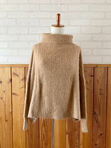 Une autre 上品 アンゴラ 100% タートルネック ニット セーター M-L-XLサイズ位 フリーサイズ キャメル ブラウン レディース Angola knit G