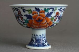 【久】1829 在銘　粉彩鳳凰紋高足杯　在銘　雍正　馬上杯 時代品　　唐物　中国美術　