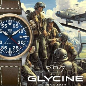 【定価21万→1円】グライシンGLYCINE スイス製ミリタリー パイロット GMT機能 100m防水 AIRPILOT 新品未使用 メンズ日本未発売 グリシン