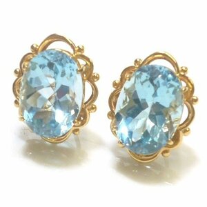 J◇K18 大粒 アクアマリン イヤリング イエローゴールド 18金 天然石 パワーストーン オーバルカット Aquamarine yellow gold earrings