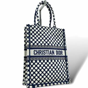 【美品 入手困難品】Christian Dior クリスチャンディオール トートバッグ ハンドバッグ ブックトート ドット柄 ロゴ キャンバス ネイビー 