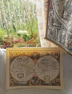 アンティーク ドイツ ローゼル 1641年の世界地図復刻 四元素 版画風印刷紙