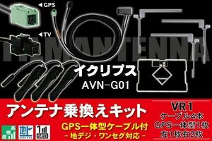 GPS一体型ケーブル & フィルムアンテナ セット イクリプス ECLIPSE DTVF12 同等品 AVN-G01 用 VR1 コネクター 地デジ ワンセグ フルセグ