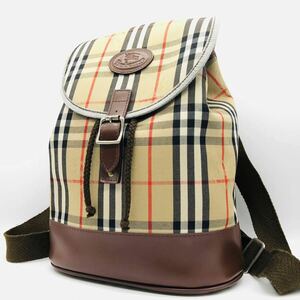 1円～ BURBERRY バーバリー ノバチェック キャンバス レザー バックパック リュック レディース メンズ ベージュ ブラウン シャドーホース