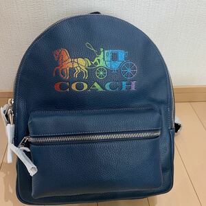 送料無料　未使用　コーチ COACH リュックサック レザー バックパック ロゴ レディース リュック F76772 SVM64 ネイビー　デニムマルチ