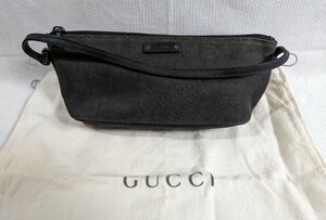 GUCCI グッチ　黒　アクセサリーポーチ　レザーキャンバス