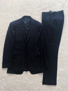RALPH LAUREN size38R イタリア製ネイビースーツ ベルトレス 二つボタン ジャケット パンツ メンズ ラルフローレン 濃紺 (P)