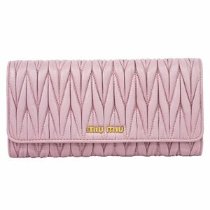 本物 ミュウミュウ MIU MIU マテラッセ 長財布 ロングウォレット レザー ピンクパープル 5M1109