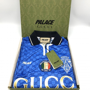 【中古】GUCCI グッチ × PALACE パレス プリンテッドオールオーバーGG フットボールテクニカルジャージTシャツ XS ブルー[240010379966]