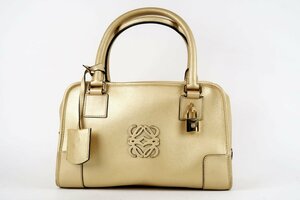 【超美品】LOEWE ロエベ アマソナ28 ミニボストン ハンドバッグ レザー ゴールド系 ブランド鞄 レディース【NQ79】