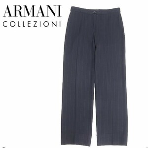 国内正規品◆ARMANI COLLEZIONI アルマーニコレツォーニ ストライプ柄 センタープレス スラックス パンツ ネイビー 40