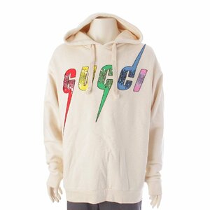 【グッチ】Gucci　メンズ ブレードロゴ スパンコール フーディー パーカー 469251 アイボリー L 【中古】【正規品保証】202919