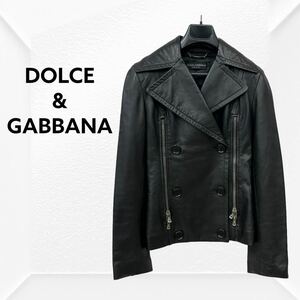 高級 DOLCE&GABBANA ドルチェ＆ガッバーナ シープスキン 本革 レダブルブレスト レザージャケット レディース GLC1J ULB7