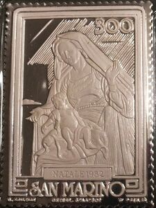 レア 限定品 美品 キリスト教 聖母マリア イエス 1982年降誕祭 聖母と幼き キリスト 純銀製レリーフ 記念切手 メダル サンマリノ プレート