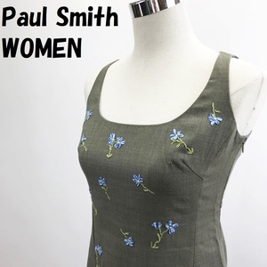 【人気】Paul Smith WOMEN｜ポールスミス ウィメン ノースリーブ ワンピース Wスリット 刺繍 グレー 裏地ブルー サイズ40 レディース/S758