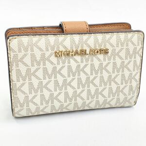 MICHAEL KORS マイケルコース 二つ折り 財布 MK 総柄 ロゴ レザー ウォレット アイボリー系 レディース 05-0311☆