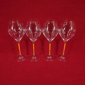⑧美品 シャンパングラス ワイングラス ヴーヴクリコ Veuve Clicquot オレンジステム 4脚セット 4PCS
