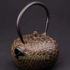 茶壺☆手彫り鉄壺 鉄やかん 鉄分補給 未塗装鉄器 鉄器 茶道具