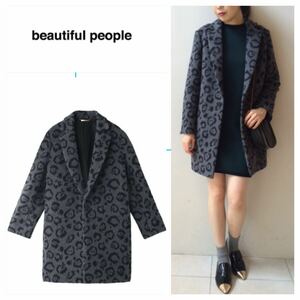 beautiful people ヒョウ柄 アップルレオパードシャギージャガードコート　2way 定価79920円　りんご柄　チェスターコート　36