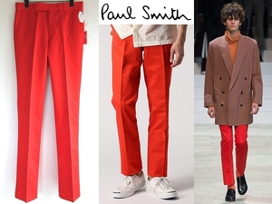 新品 コレクション使用 Paul Smith ポールスミス メインライン 2016SS コットンリネン カラーパンツ スラックス L 赤 レッド 春夏素材 綿麻