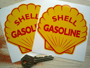 送料無料 Shell Super GASOLINE Sticker Decal シェル ステッカー シール デカール 2枚セット 10cm