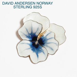 ★即決★ DAVID ANDERSEN NORWAY STERLING 925S ブローチ パンジー ビオラ 花 ブルー ホワイト シルバー ノルウェー 北欧 ヴィンテージ