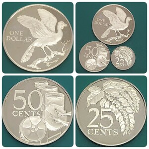 【60211】未使用品　トリニダードトバゴ　1975年　1ドル　50セント　25セント　おまとめ3点　世界コイン　硬貨　貨幣　コレクション品