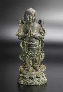 清 銅童子像 中国 古美術