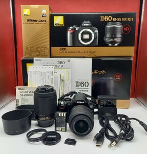 ■防湿庫保管品 Nikon D60 AF-S NIKKOR 18-55/3.5-5.6G 55-200/4-5.6G ED デジタル一眼レフ カメラ ダブルズームキット 動作OK ニコン