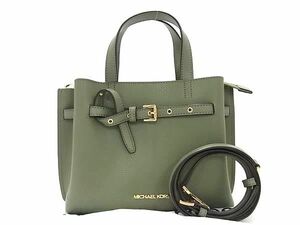 1円 ■新品同様■ MICHAEL KORS マイケルコース レザー 2WAY クロスボディ ショルダー ハンドバッグ トート レディース カーキ系 FA4979