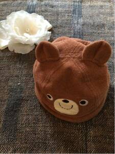 ベビー用 くまちゃん 耳付き 帽子 46㎝ ブラウン 日本製