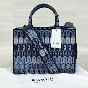 【RTD11】未使用・展示品　FURLA フルラ　ハンドバッグ　ショルダーバッグ　2WAY　オポチュニティ トート　WB00299　ブルー　ジャガード