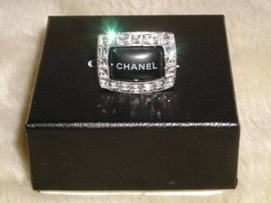 ☆送料無料☆CHANEL　シャネル　黒＆大粒ラインストーン　ゴージャスリング　指輪（USED）