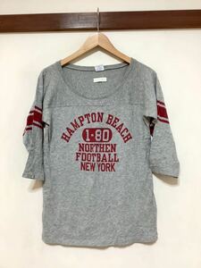 し915 Champion E hyphen world gallery イーハイフンワールドギャラリー コラボ 七分袖フットボールTシャツ F グレー 七分袖Tシャツ