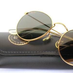 (02316)美品B&LボシュロムRayBanレイバン ラウンドメタル サングラス50mm (MADE IN USAアメリカW0603ヴィンテージ70s80s90s砂打ゴールド金)