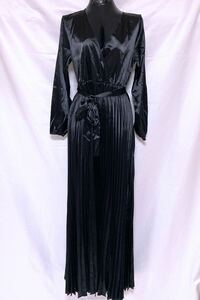 【1円】【未使用】光沢 サテン ナイロン つるつる カラー プリーツ ドレス 大きいサイズ ブラック